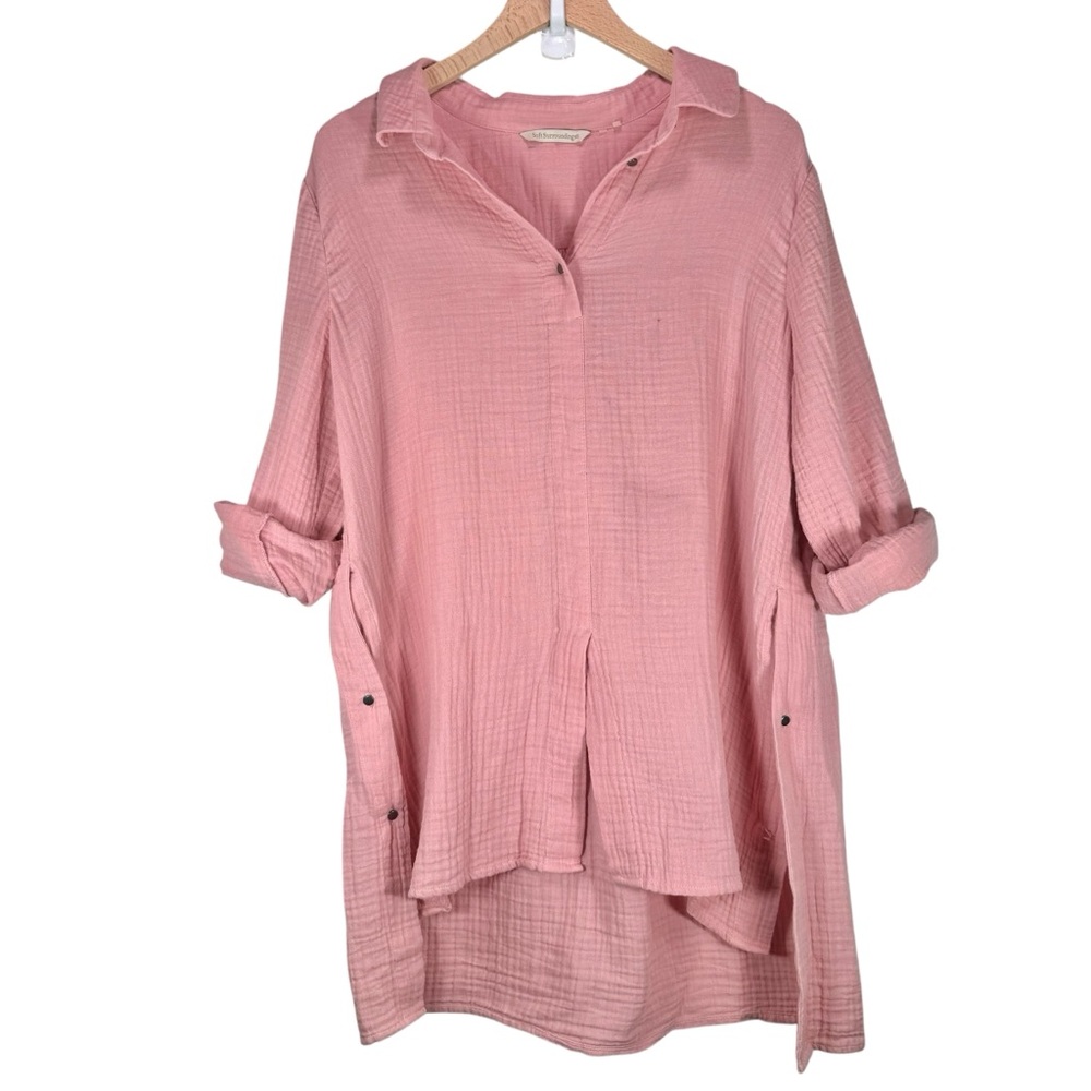 Soft Surroundings Pink Tunic Large Petite Blush Cotton Boho Lagenlook Artsy